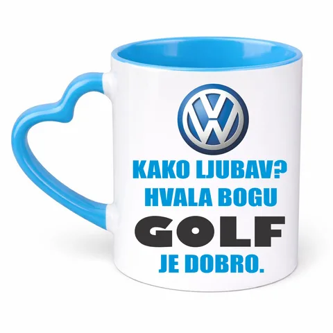 Kako ljubav? Hvala bogu GOLF je dobro - Šolja Srce – proizvod sa printom