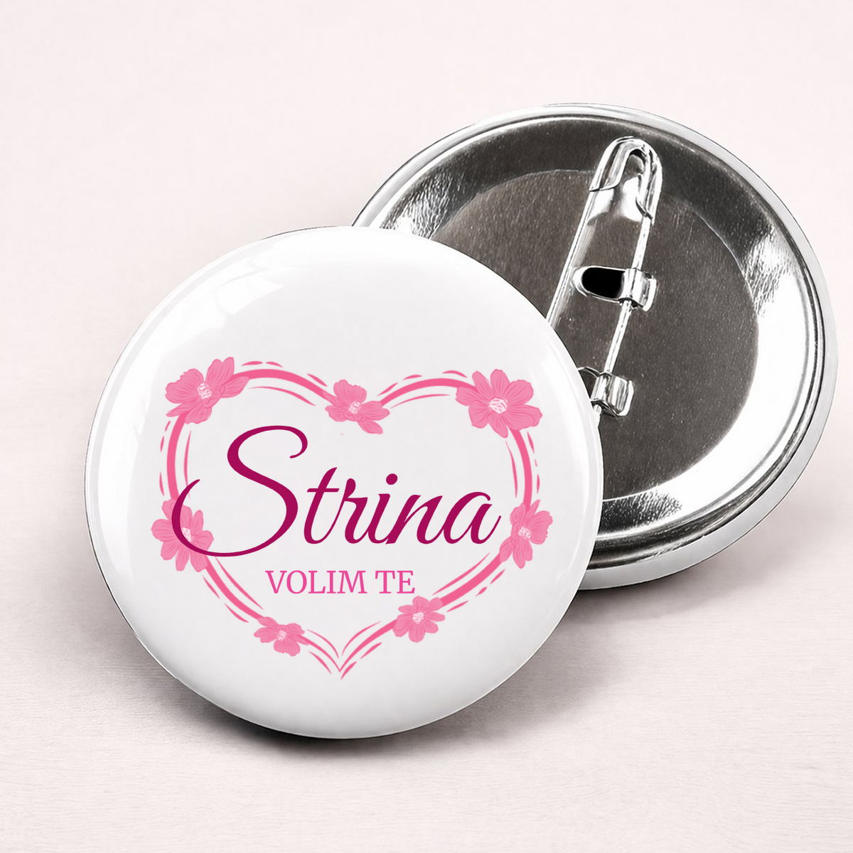 Strina volim te! - Bedževi – prikaz proizvoda sa printom