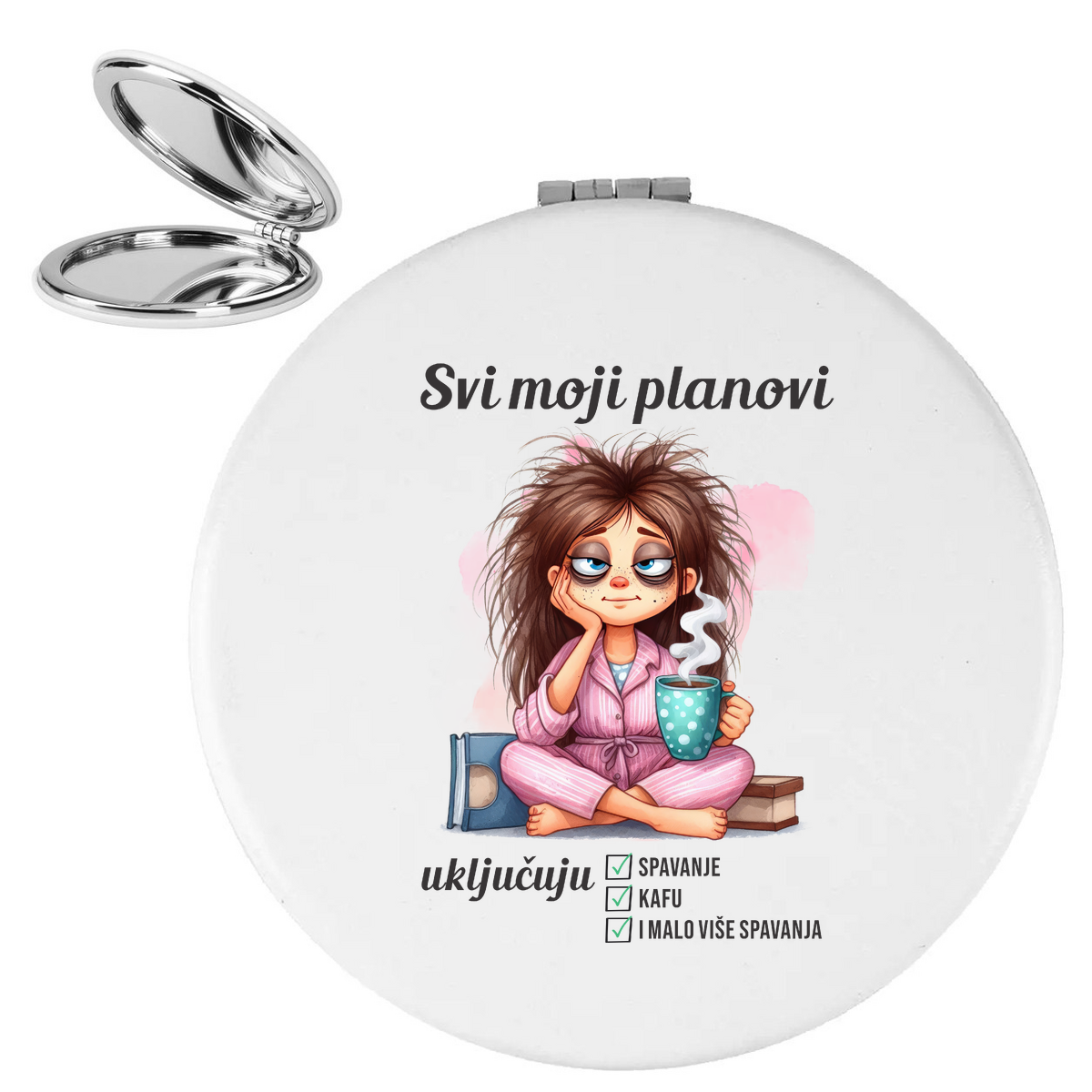 Svi moji planovi ukljucuju spavanje kafu - Ogledalce – prikaz proizvoda sa printom